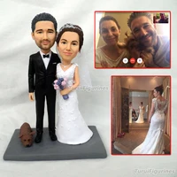 ooak polymer clay doll custom wedding cake topper mr and mrs cake topper bride and groom figurine miniature cat dog miniature