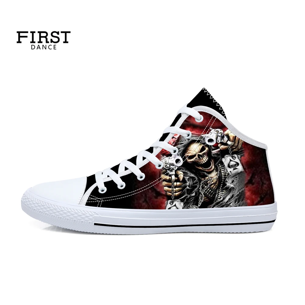 FIRST DANCE Men's Skull Fashion Sneakers High Top Casual Shoe Man Lace Up Shoes for Men Dropshipping Personal Custom | Обувь