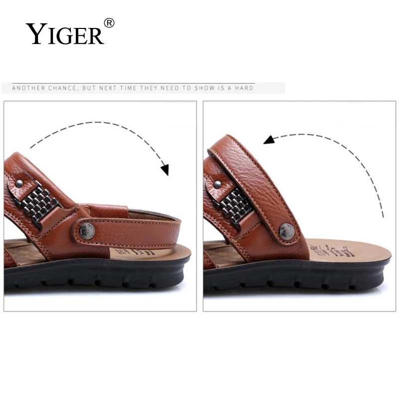 YIGER/Новые мужские сандалии летние пляжные из натуральной кожи мужская