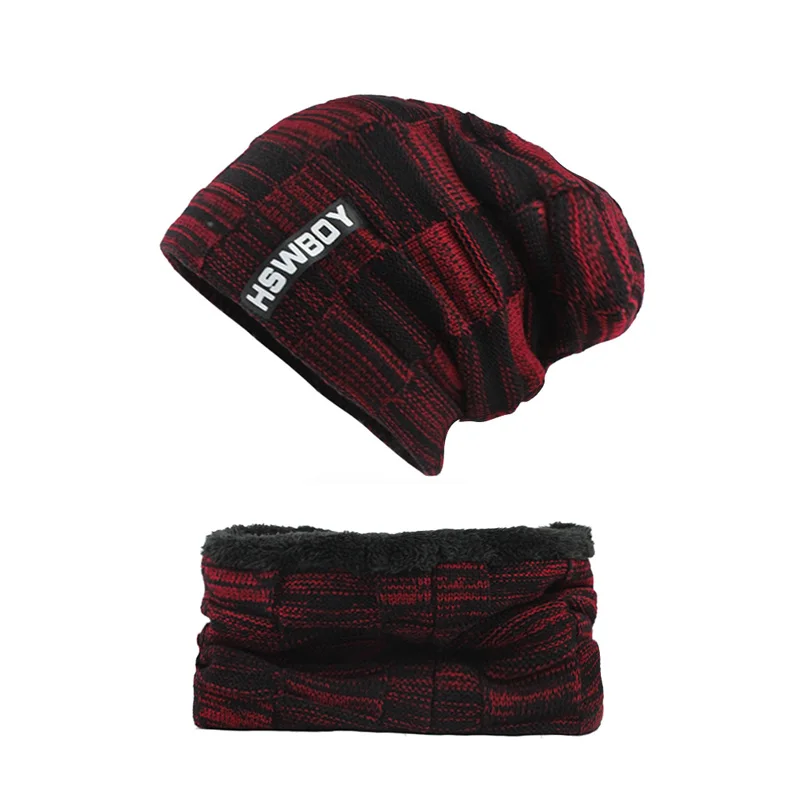 [FLB] Зимние шапки Skullies Beanies, зимние шапки бини для мужчин и женщин, шерстяной шарф, шапки, Балаклава, маска, шапка, вязаная F18002 - Цвет: Red Set