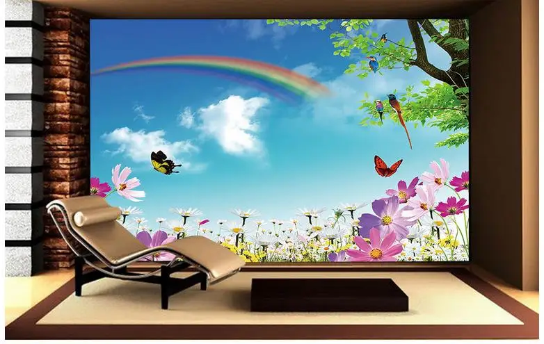 

Customized 3d photo wallpaper for walls 3 d wall murals Landscape plants and trees rainbow mural home decor for living room