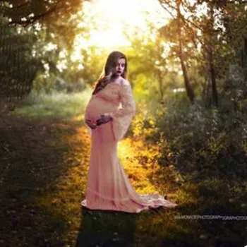 Платья для беременных Vestidos, реквизит для фотосессии, платья для беременных, большие размеры, сексуальные кружевные нарядные платья для беременных, вечерние платья на выпускной, белое платье - Цвет: Розовый