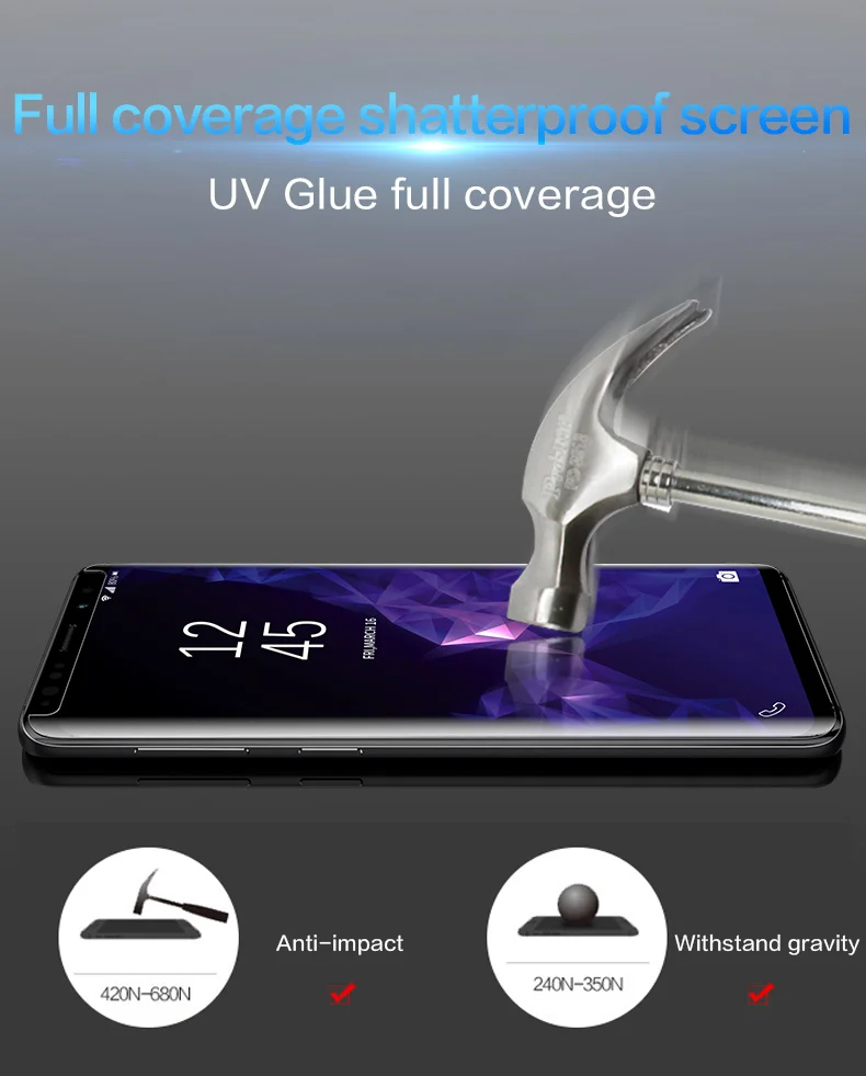 Защита для экрана из ультрафиолета из закаленного стекла для samsung Note 8 9 Galaxy S6 s7 edge S8 S9 plus, прозрачный защитный чехол для экрана