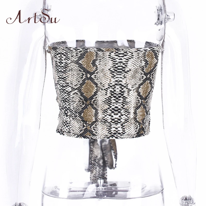 ArtSu Harajuku Crop Top Lace Up Snake Print Strapless Bralette Off Shoulder Sexy Cami Streetwear Cropped Underwear ASVE20568 | Женская