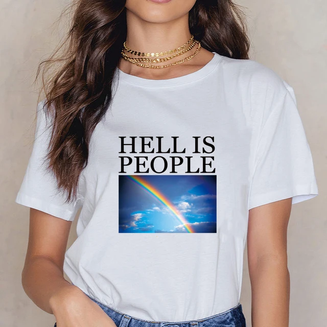 HahayuleUnisex Мужская Женская Tumblr футболка с рисунком на тему гранж Hell Is People Радужный принт цитаты графическая Футболка Harajuku уличная одежда крутая одежда