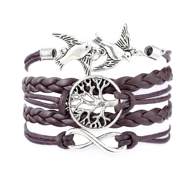 2015 Fine Jewelry Multilayer Leather Bracelet Fashion Mask Jesus Anchors Infinity Heart Owl Wings Charm Bracelets Pulseira | Украшения и