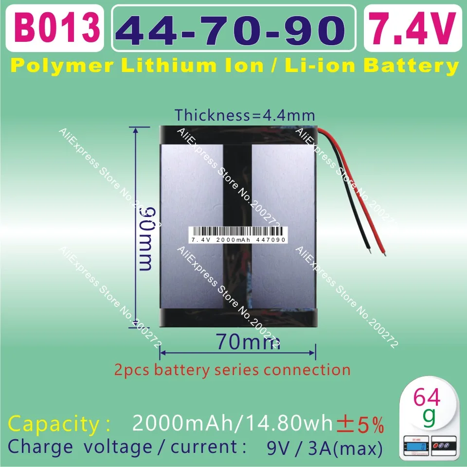 Литий-ионный полимерный аккумулятор [B013] 7 4 В 2000 мА · ч [447090] для планшетных ПК