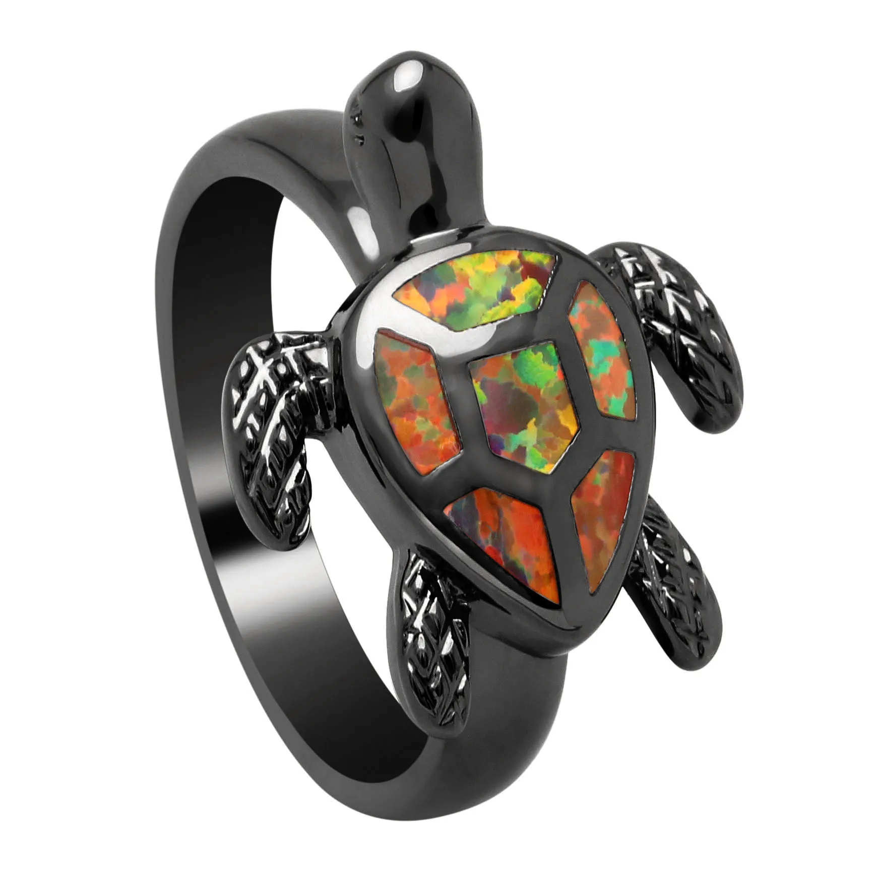 

Vnfuru Red Fire Opal Rings For Women Black Gold Color Tortoise Jewel Natural Fire Opal Rings Jewelry Vintage Sea Turtle Rings