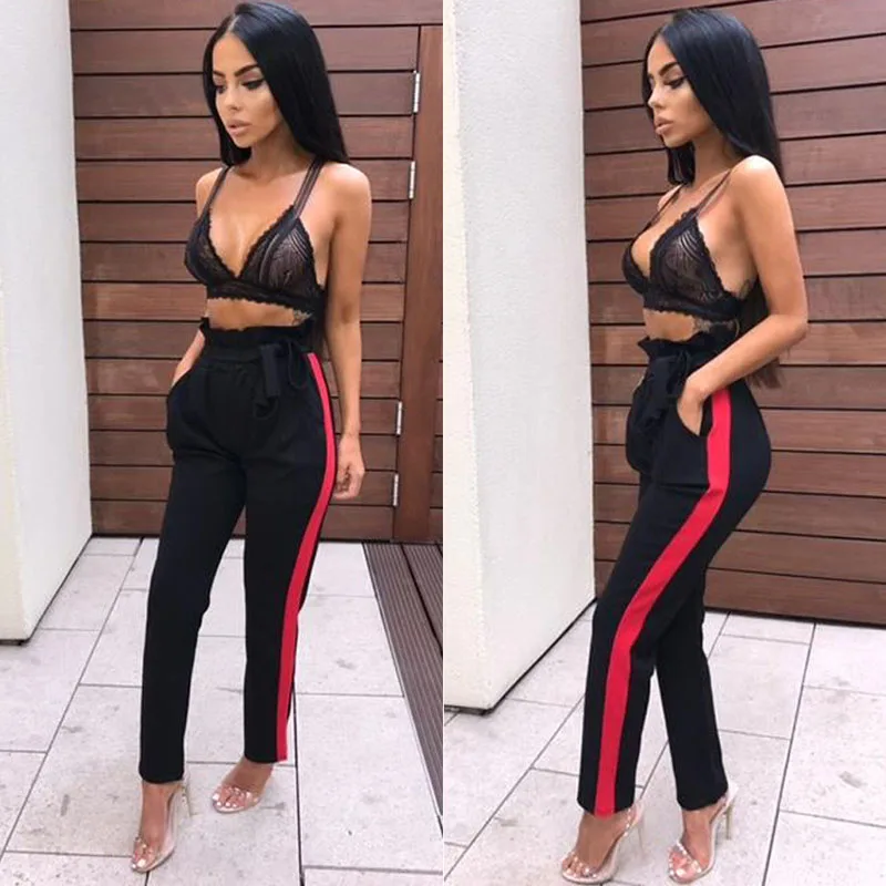 2018 новые женские сексуальные брюки на шнурке с высокой талией и оборками