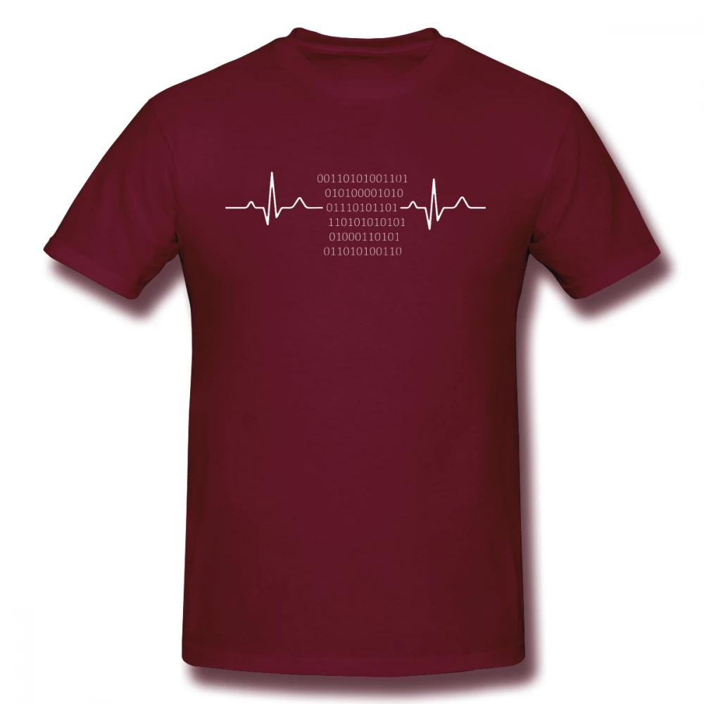 Heartbeat программиста Мужская футболка хип хоп пары 4XL 5XL 6XL с круглым вырезом хлопок короткий рукав Забавные футболки - Цвет: Коричневый