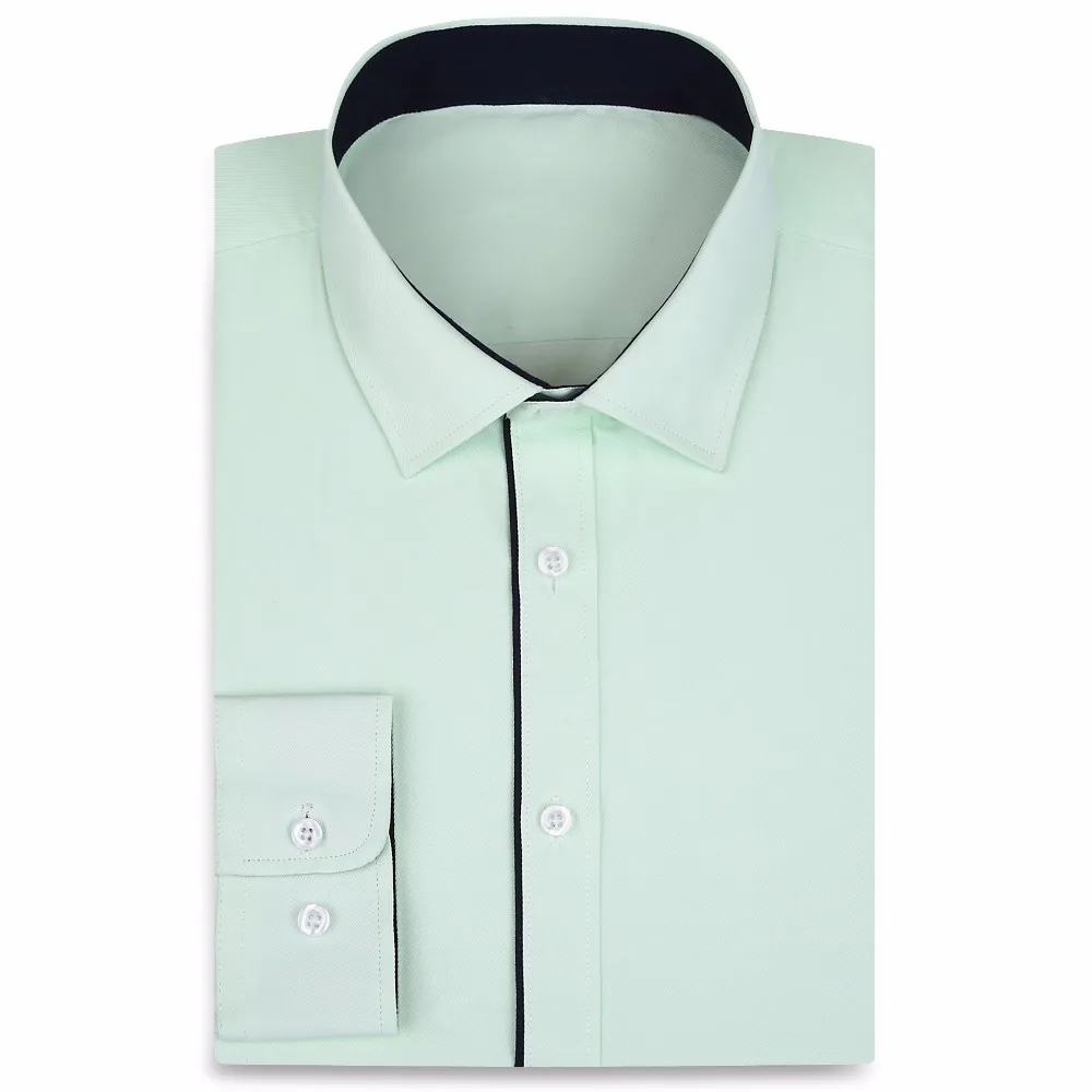 Мужская хлопковая рубашка с длинным рукавом приталенная однотонная|mens dress