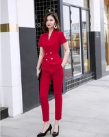 novelty red formal business suits with jackets and pencil pants ol styles summer work wear blazers ladies pantsuits pants suits
