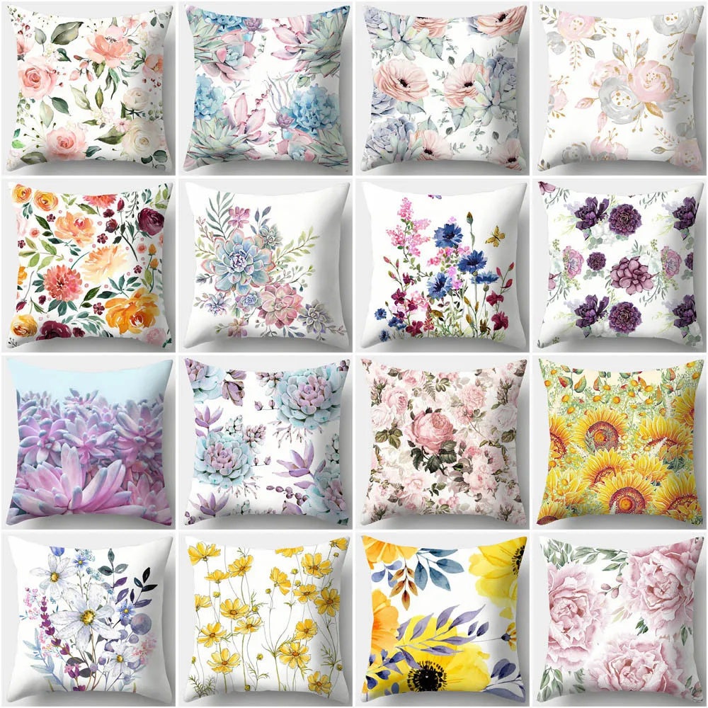 Подушка Чехол цветы суккулентные растения Печатный чехол для подушки диван