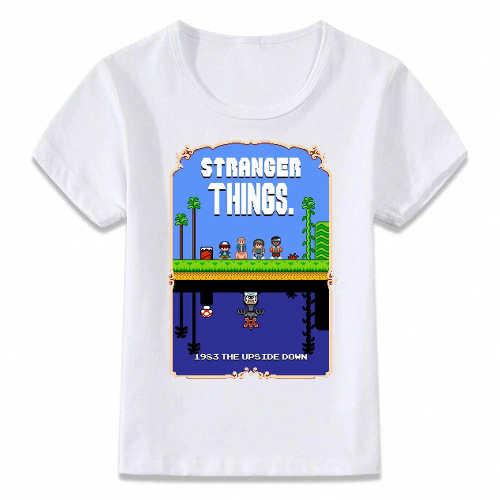 Детская одежда Футболка с надписью Stranger Things Mario Upside Down Pixel Edition футболка для