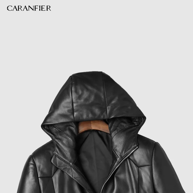 Мужские куртки с капюшоном CARANFIER черная Повседневная мотоциклетная куртка из