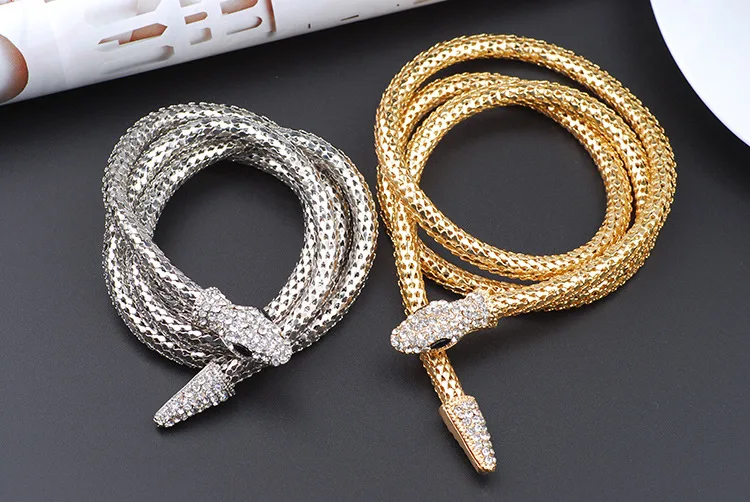 Высокое качество Кристалл Золотой Серебряный цвет Змеиный пояс для женщин колье