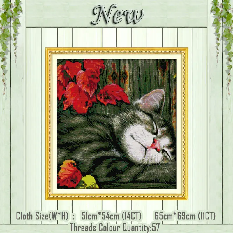 Maple leaf and cat Прекрасный акварельный Кот Бабочка diy картина Счетный напечатанный на холсте DMC 14CT 11CT вышивка крестиком наборы для рукоделия Набор для вышивания - Цвет: Maple leaf and cat