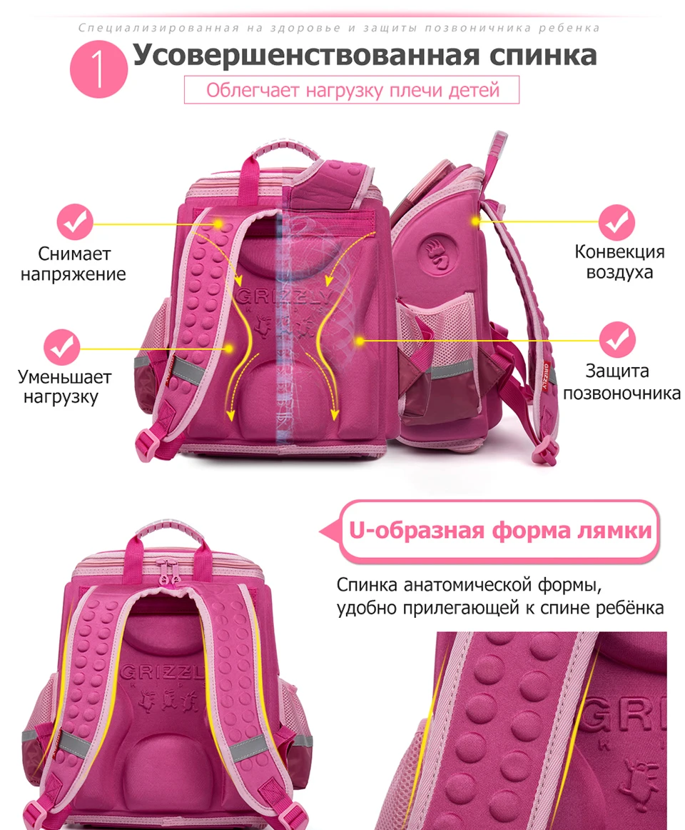 Высококачественные водонепроницаемые школьные сумки GRIZZLY для девочек-подростков, рюкзаки с принтами животных, вместительные детские школьные сумки