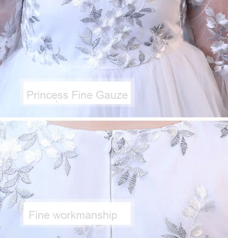 Girls White Princess Dress Flower Embroidered High Quality Prom Gown New Year Christmas Ceremonial Robe Elegant Frocks for 3-12T