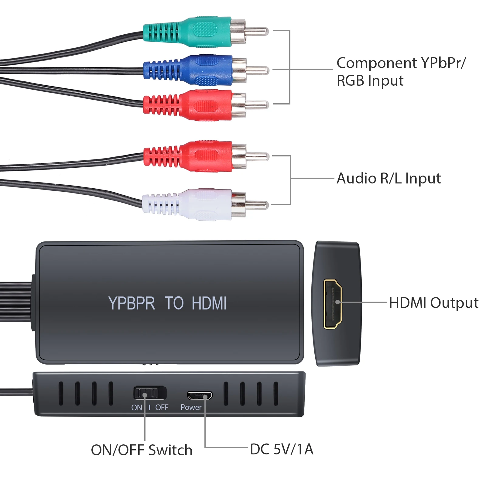 Neoteck 1080P 5RCA RGB YPbPr к HDMI совместимый компонент преобразователя адаптер для PS2 Nintendo NGC