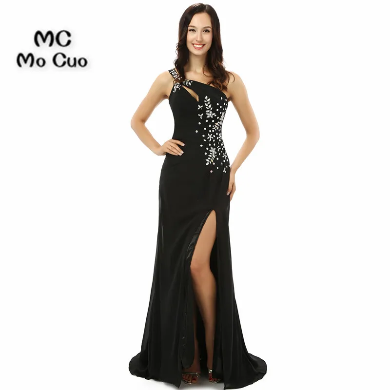 Черные 2017 элегантные вечерние платья русалки Длинные Vestidos de fiesta передний разрез