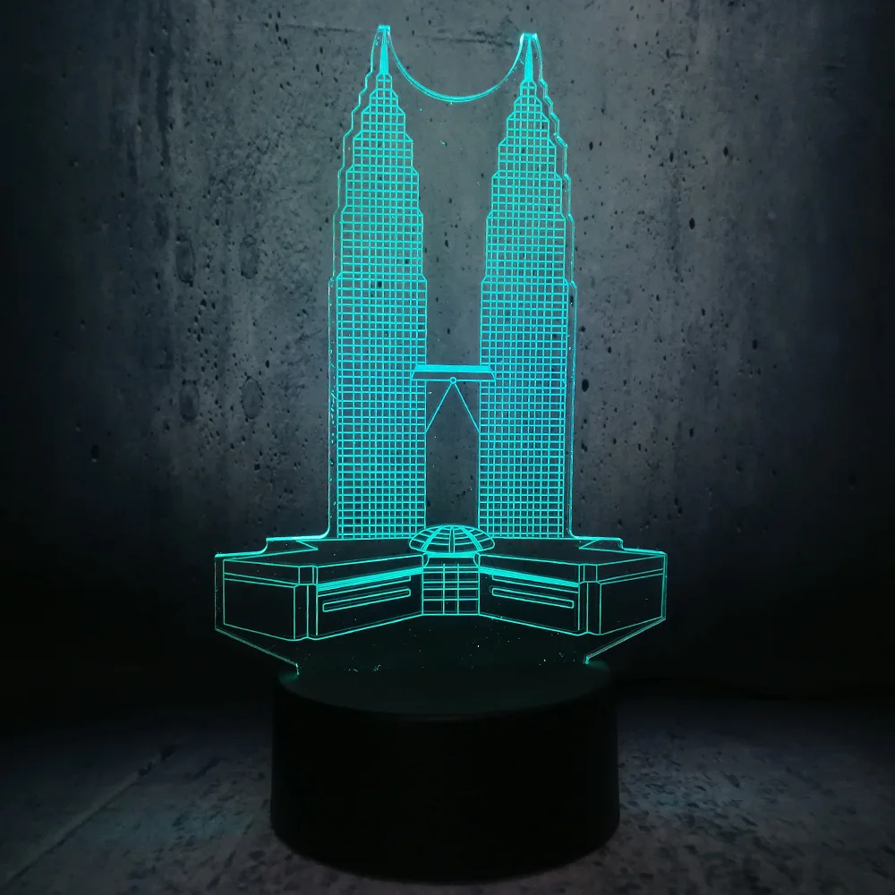 Светодиодная 3d-лампа Petronas Twin Towers с USB-разъемом меняющая цвет сенсорный пульт