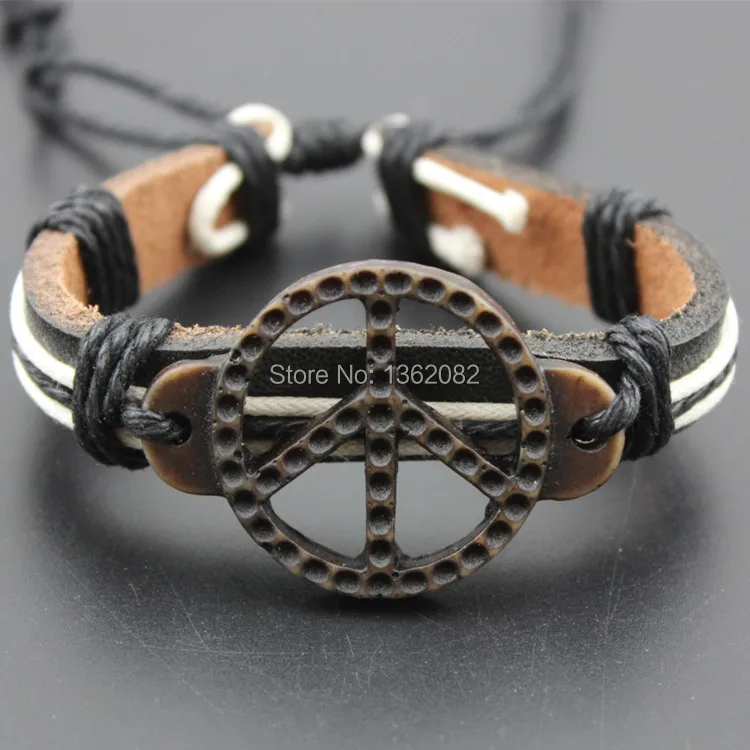 ГОРЯЧИЙ ручной работы имитация кости резной знак мира кожаный браслет MB142|bracelet