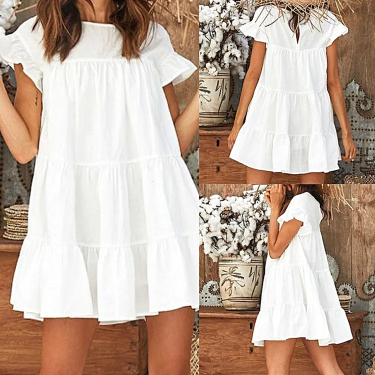 

2019 Summer Plus Size S-3XL Sleeveless White Cotton Linen Casual Women Loose Short Mini Dress
