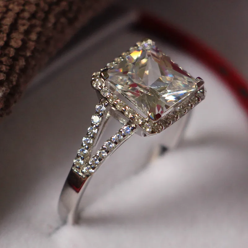 Принцесса любовь 2Ct Cut G H синтетические бриллианты женское кольцо из