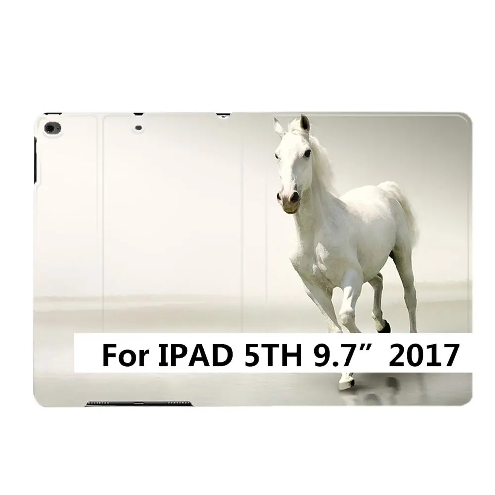 For iPad 9.7 2017 Для iPad Air 1 2 3 9," 5 6 7th 10,2" 10," PRO Mini 4 5 животных Белый бегущего коня из искусственной кожи Стенд смарт-чехол Крышка - Цвет: For iPad 9.7 2017