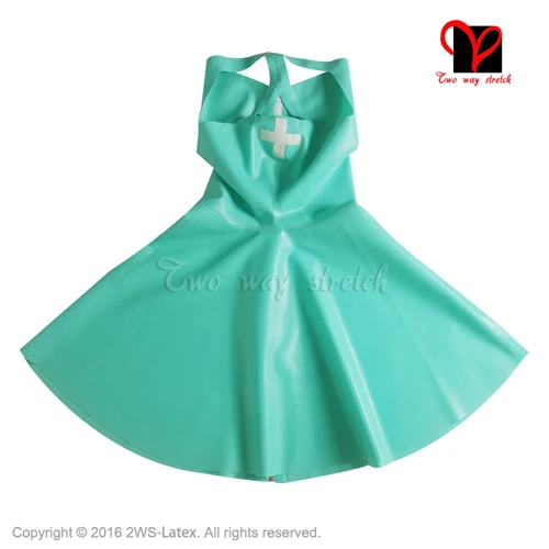 jade green w white Пикантные латекс вытяжки медсестра синий монахиня привычка резиновые маски паранджу gummi вуаль Бурка никаб мантии плат платок священник Большие размеры TT-009 - Цвет: jade green w white