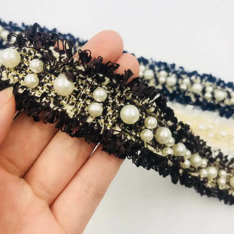 1 ярд винтажная 3 см нейлоновая Золотая жемчужина вышитая бисером кружевная