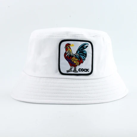 cock white Животное петух вышивка Панама ведро шляпы для мужчин женщин хип хоп козырек кепки Открытый Пешие прогулки Рыбалка лето шляпа от солнца - Цвет: cock white