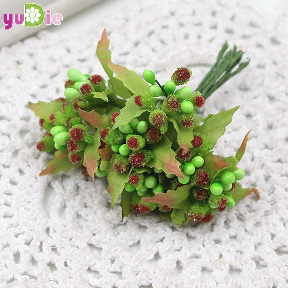 green 10 шт./лот, Мини искусственная тычинка, бутон, букет, лист, цветок для дома, сада, свадьбы, автомобиля, корсаж, декоративная коробка, товары для рукоделия - Цвет: green