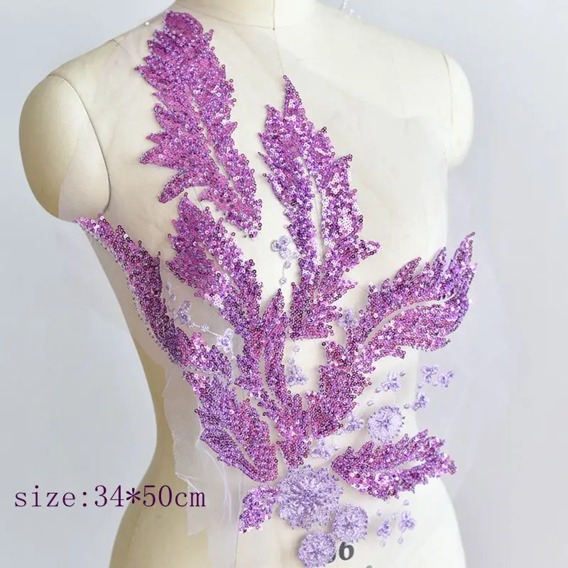 2 шт. Многоцветный Блесток кружевная ткань с цветочным принтом Швейные отделка