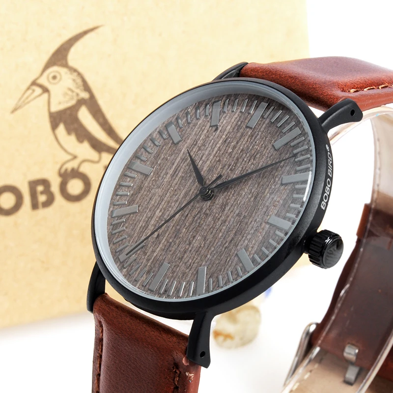 BOBO BIRD часы-браслет из WE25 Для мужчин s часы с металлическим чехол деревянный циферблат мягкий кожаный ремешок Кварцевые часы для Для мужчин Для женщин