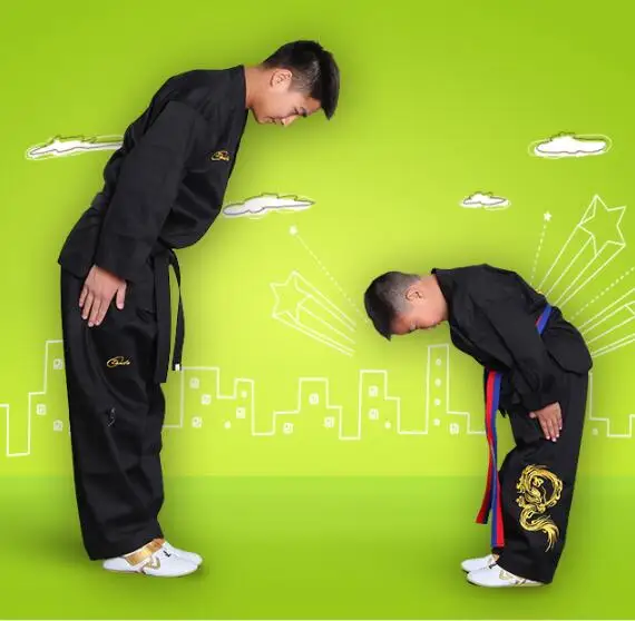 Кимоно каратэ черный тхэквондо вышивка ребенка обучение | Тематическая одежда и