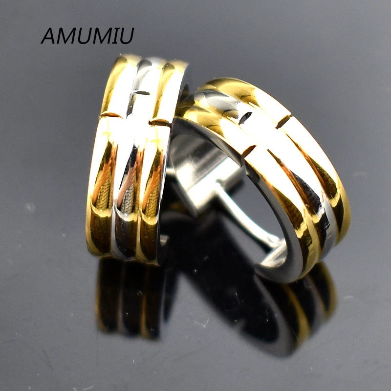 AMUMIU мужские и женские модные круглые серьги-гвоздики из титановой стали золотого