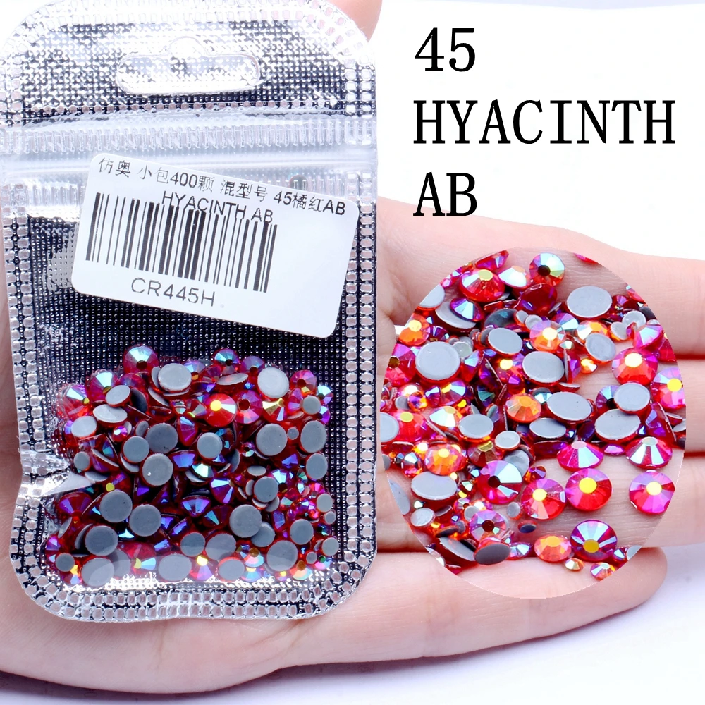 HYACINTH AB Смешанные размеры 400 шт./упак. все AB Цвета Hotfix Flatback Стразы для ногтей Rhinestoens для дизайна ногтей 3D украшения для ногтей украшение драгоценных камней - Цвет: HYACINTH AB