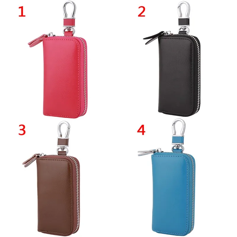 

Genuine Leather Car Key Holder Wallets Keychain Covers Zipper Key Case Bag Keys Housekeeper Organizer Car Accessories