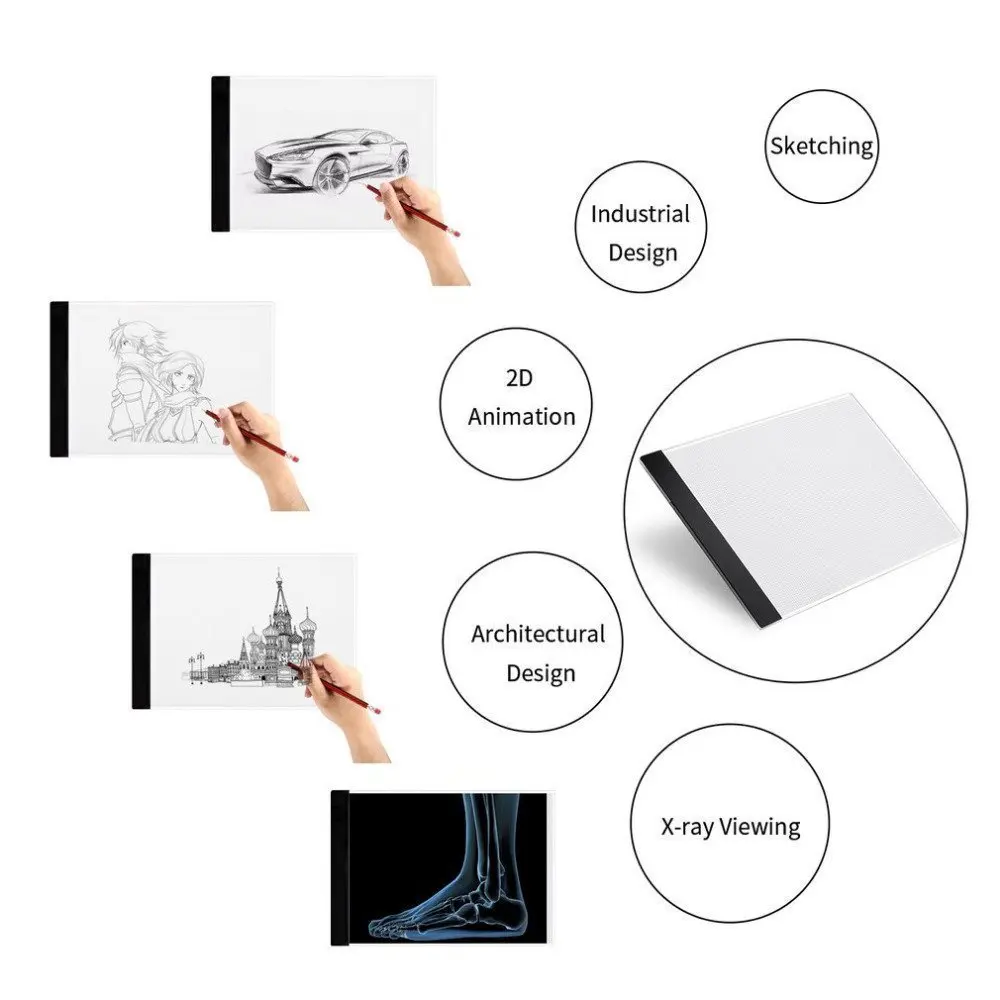 Wrumav Portable A4 size LED Light box Copy Painting Drawing Board Stencil Touch Animation Tracing Pad LightBox Tablet | Электроника