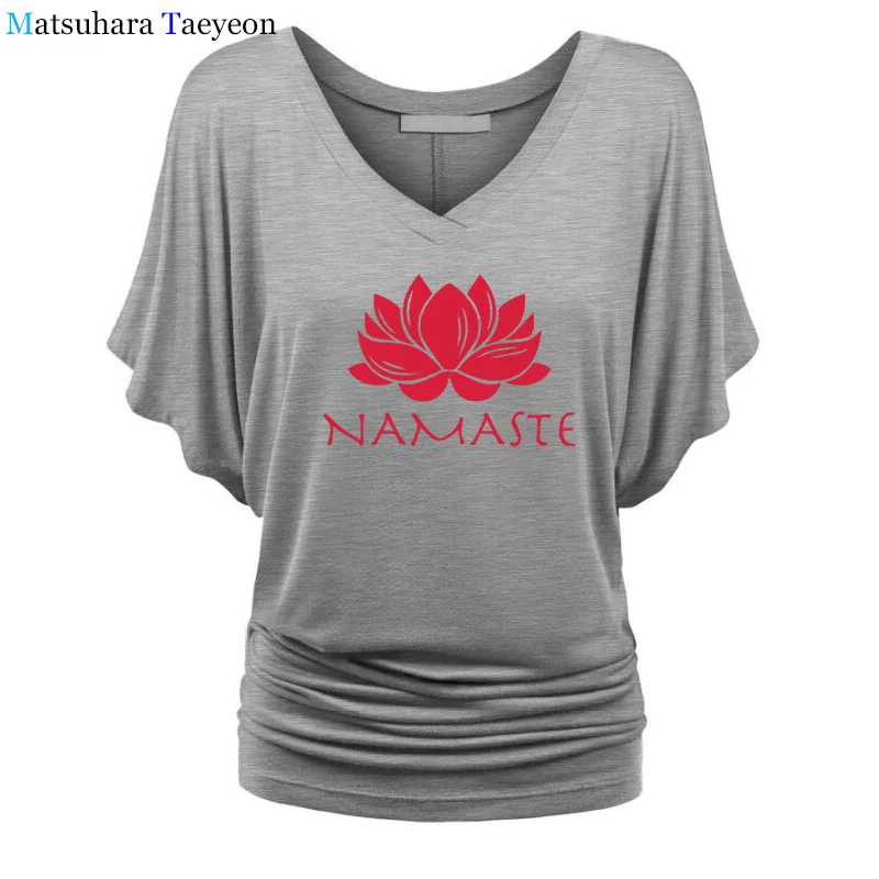 Модная женская одежда, футболка с принтом Namaste, женская футболка с рукавом «летучая мышь», женские топы, одежда, футболка, брендовая одежда для девочек - Цвет: 11