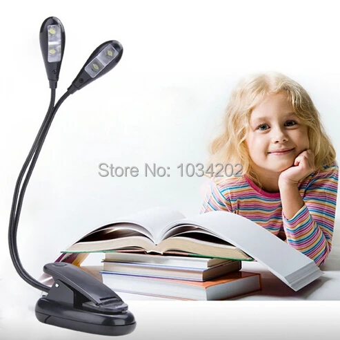 저렴한 클립 온 클립-온 유연한 듀얼 암 4 LED 독서 책 음악 스탠드 책상 조명 램프 킨들 이북 노트북용, 50 개/개