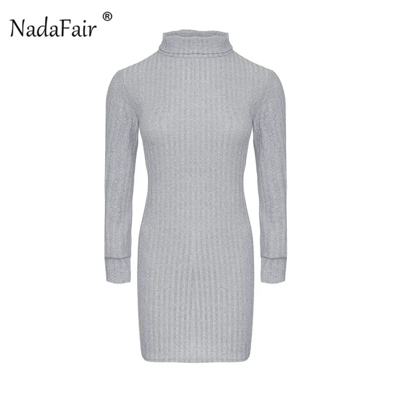 Зимнее женское платье Nadafair, водолазка, длинный рукав, трикотажное, облегающее платье, однотонное, сексуальное, мини, осеннее платье, женское, белое, черное платье