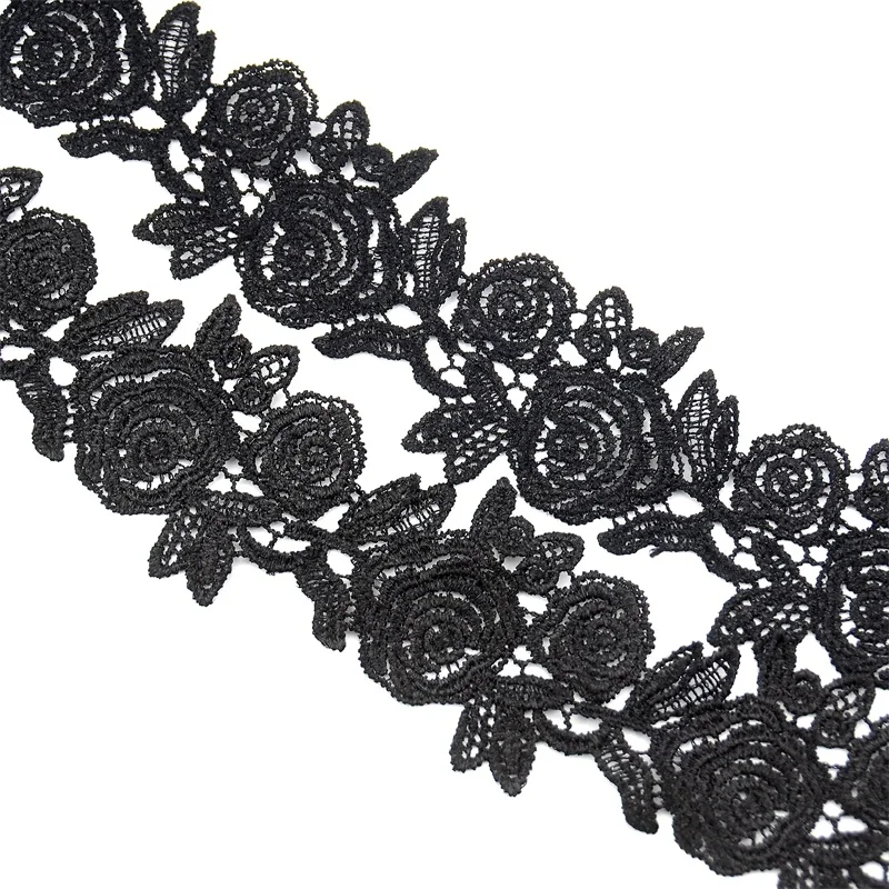 Фото 10 ярдов/лот черного цвета с розой и лентой кружевная ткань для свадебного