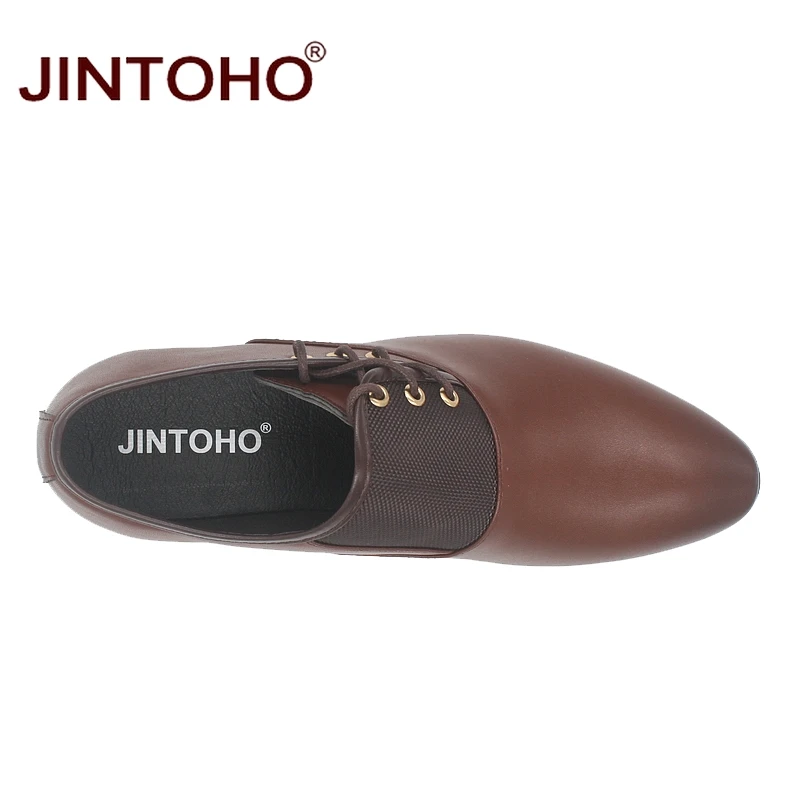 Туфли JINTOHO мужские кожаные официальная обувь заостренный носок блестящие лоферы