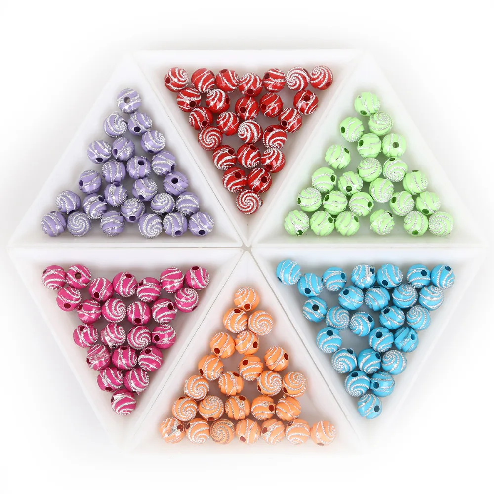 Оптовая продажа 100 шт./лот 8 мм модные винтовые блестящие акриловые бусины для