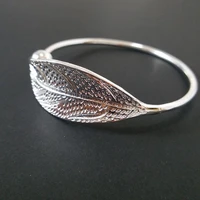fashion leaf silver plated bangles for women open size elegant plant adjustable bracelet female jewelry aniversary gift