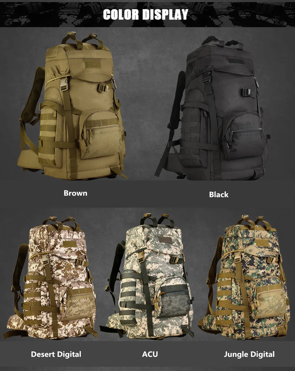 60л Открытый большой емкости рюкзак тактический Molle армейский рюкзак мужской военный рюкзак для альпинизма Спортивная Дорожная сумка Mochila