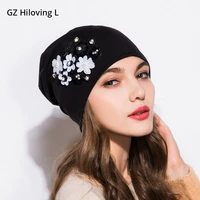 gzhilovingl 2018 new female beanie bonnet spring summer caps hip hop flower rhinestone hats for women beanies womens skullies